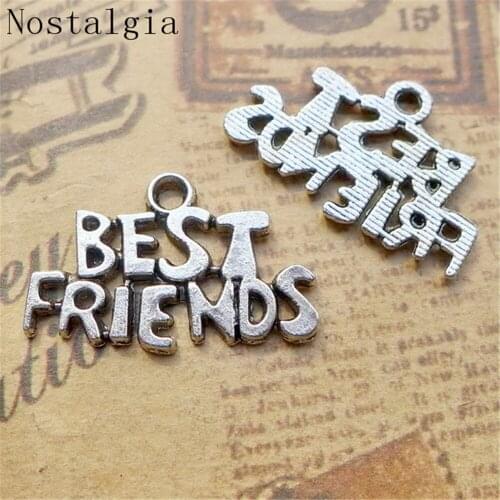 20pcs Letter Charms best friends Antique Making pendant fit Vintage Tibetan Silver DIY bracelet necklace Handmade KeyChain Bag