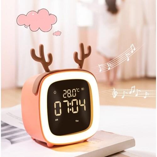 2021 Cute Night Light Children Alarm Clock with Digital Temperature Rechargeable Dimming Birthday Gift for Kid Room Bedside Lamp