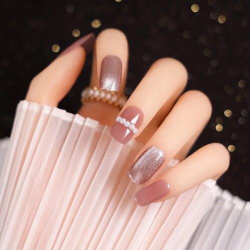 24pcs/box stiletto nail tips Tina Nail Art Finished Wearable Fake Nail Finished Nail Art Patch Crystal Cat Eye Phototherapy Nail