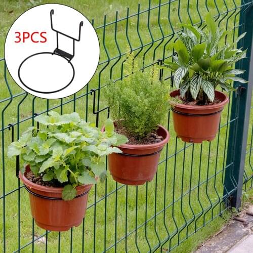 3x Flower Pot Holder Ring Wall Mounted Wrought Iron Wall Flower Plants Tray Metal Pot Ring Holder Black Outdoor Balcony Garden