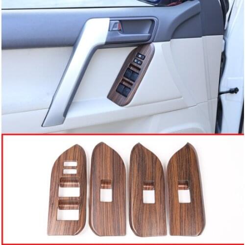 4pcs Pine Wood grain ABS Car Window Lift Switch Button Frame Trim For Toyota Land Cruiser Prado FJ150 150 2014-2018 for LHD
