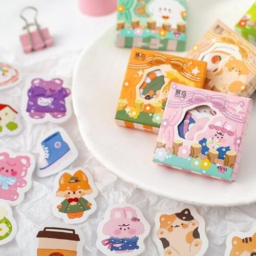 45 Pcs Cute Forest Animal Cartoon Hand Account DIY Decorative Stickers AestheticScrapbooking Notebook Journal School Stationery