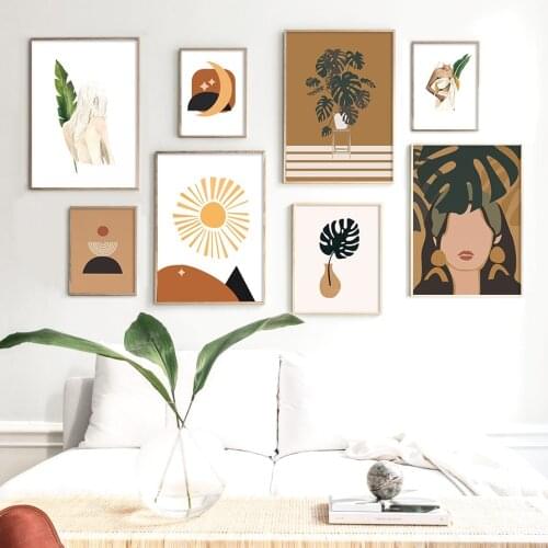 Abstract Girl Leaf Flower Fashion Woman Nordic Posters And Prints Wall Art Canvas Painting Wall Pictures For Living Room Decor