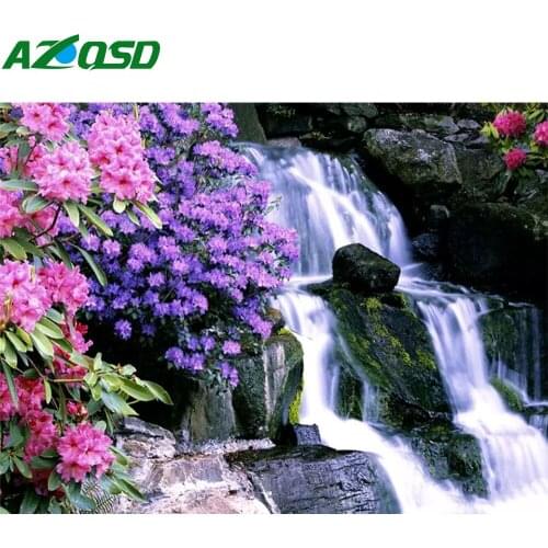 AZQSD 5D Diamond Painting Waterfall Full Drill Square Needlework Diamond Embroidery Landscape Mosaic Handmade Gift Home Decor