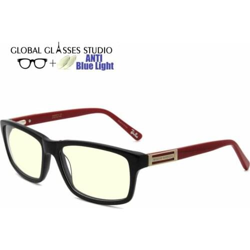 Anti Blue Light Blocking Glasses Acetate optical black frame red leg Men Lady Computer Eyeglasses RM0672-C4