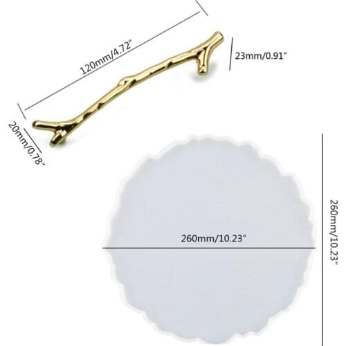 Irregular Round Silicone Resin Tray Mold with 2 Pcs Gold Handles Agate Tray Mold T84A