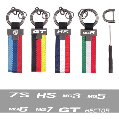 Carabiner Tricolour flag Car leather keychain For Morris Garages MG 3 5 6 7 GT Hector HS TF Xpower SV ZR ZS ZT ZT-T Car styling