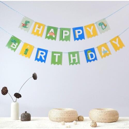 Kids Dinosaur Wild One Party Flamingo Hawaii Theme HAPPY BIRTHDAY Hanging Paper Banners Kids Baby Shower Party Decorations