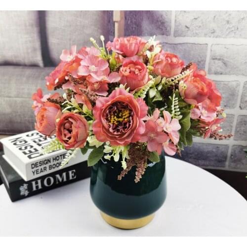 Artificial peony hydrangea artificial flower home wedding garden decoration long branch bouquet DIY bridal silk artificial flowe