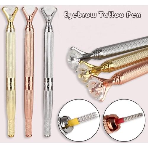 Microblading Tattoo Pen Kit for Permanent Makeup Eyebrow Lip Eyeliner Crystal Diamond Manual Pen 10Pcs 5RL Tattoo Needles Supply