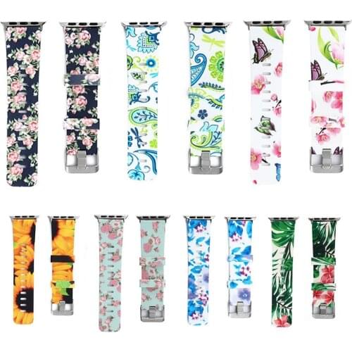Fashion Flower Floral Print Strap For Apple iWatch Series 1/2/3/4 Silicone Sport Watchbands Men Women Replacement Wrist Band