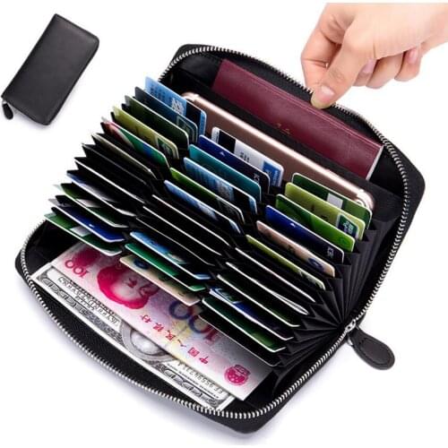 THREEPEAS Anti Theft Women&Men Wallets Genuine Leather Unisex Passport Cell Phone Wallet RFID Blocking Card Purse 36 Card Holder