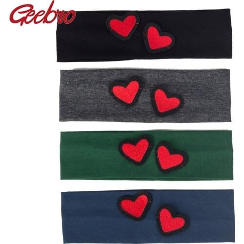 Geebro Newborn Baby Girls Heart Soft Patch Cotton Headbands Baby Stretch Flat Head Wrap Turban Hair Accessories New born Gifts