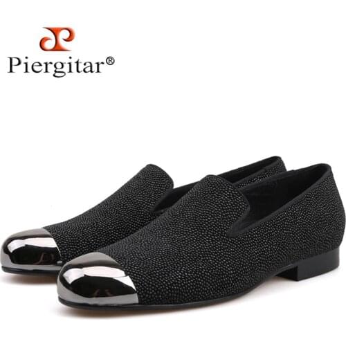 Piergitar 2019 new style dot pattern men suede shoes with gun colors metal toe handcrafted men smoking slippers male loafers