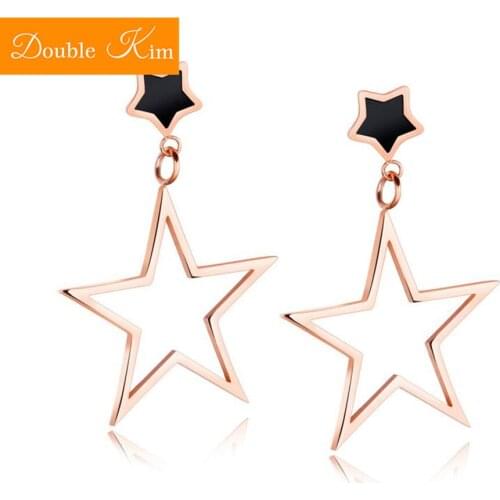 Simplicity Geometric Star Stud Earrings Titanium Stainless Steel Inlaid Zircon Rose Gold Fashion Trendy Women Jewelry Gift