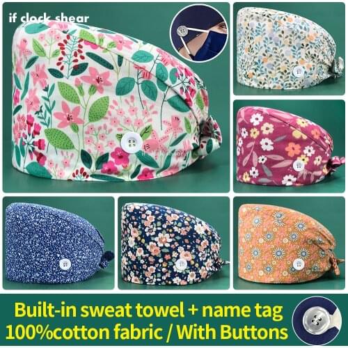 Unisex cotton adjustable scrubs caps Tieback Elastic pet grooming hats Floral printing hat working cap beauty salon working caps