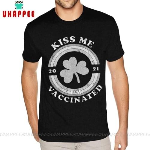 Printing Kiss Me I Am Now Vaccinated Tees Shirt Men Top Quality Short Sleeve Pure Cotton Black O-neck T-Shirts