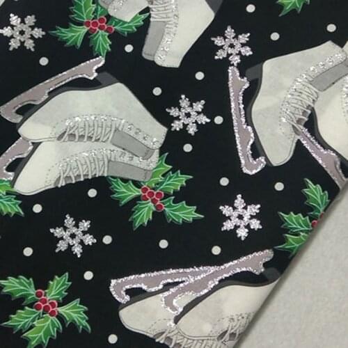 Pretty Glitter Christmas Snowflake Leaf Skates Printed Cotton Fabric DIY sewing Clothing Tissue Telas Patchwork