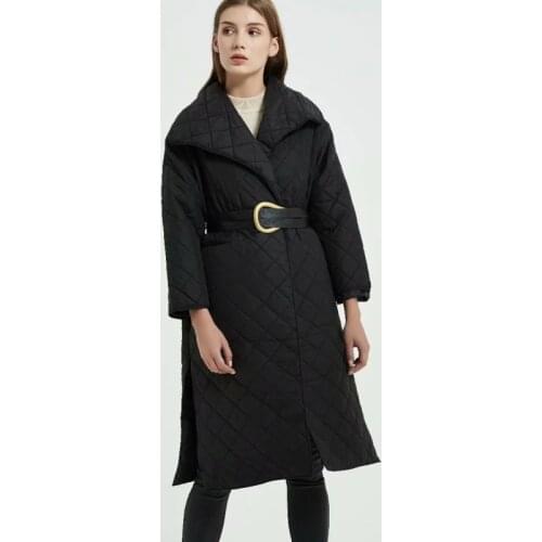 Nice Casual Woman Long Loose Argyle Sashes Cotton Coats New Vogue Ladies Winter Warm Thick Outerwear Female Elegant Jackets