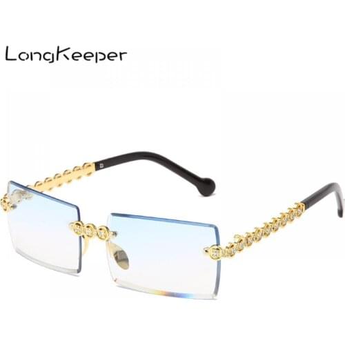 Fashion Rimless Diamond Sunglasses Women Brand Designer Rectangle Steampunk Sun Glasses Female Vintage Rhinestone Eyeglasses