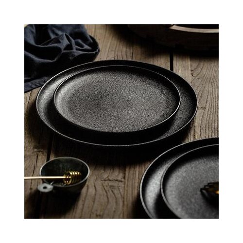 Steak Dinner Plate Western Food Plate Ceramic Square Plate Household Black Creative Japanese Western Breakfast Disc Beef Cutlery