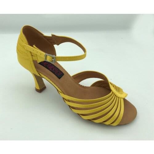 Fashional and comfortable womens latin dance shoes ballroom tango salsa shoes in yellow satin 6230Y