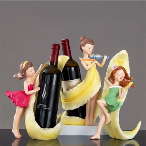 WU CHEN LONG Reading Violin Girl Art Sculpture Holder Character Wine Rack Figurine Statue Resin Crafts Creative Home Decor R4978