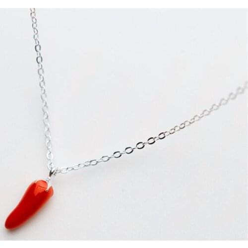 New Personality Creative Red Epoxy 925 Sterling Silver Jewelry Fashion Red Pepper Temperament Women Pendant Necklaces XL078