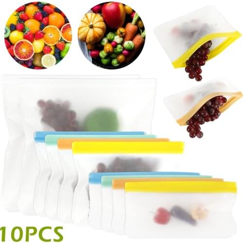 20Pcs PEVA Silicone Food Bag Kitchen Storage Containers Leakproof Pack Reusable Stand Up Zip Shut Pouch Fresh Bag