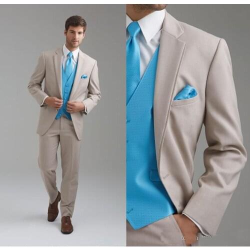 2015 Leisure Slim Fit Two Buttons Business Groom Tuxedos Notch Lapel Beige Groomsmen Suits 2014 Custom Made Wedding Prom Suitswe