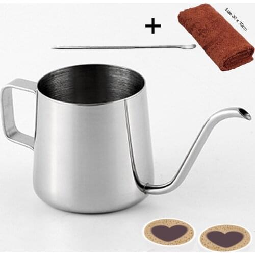 350ml/12oz Stainless Steel Spout Coffee Tea Pot Hanging Ear Hand Long Narrow Drip Cup for Coffee Maker Towel Garland Needle