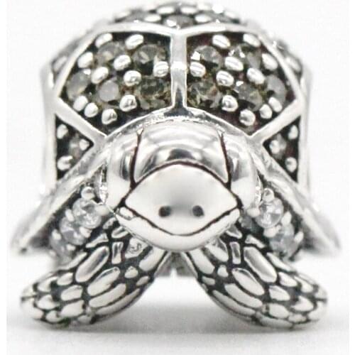 925 sterling silver dazzling tortoise charm charm bracelet with transparent cubic zirconia DIY accessories jewelry