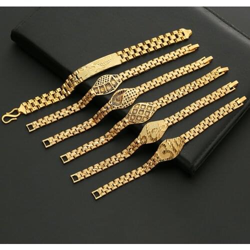 Trendy Plated 24K Gold Multi Shape Punk Bracelet Curb Cuban Chain Gold Color Bracelets Bangle For Men Women Jewelry No Fade