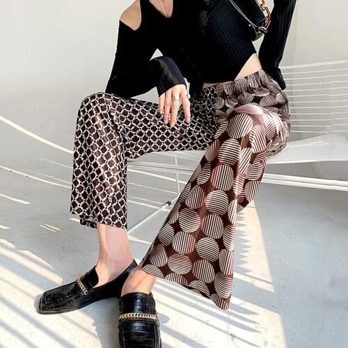 Korean Fashion Harajuku High Street Style Women Pants Summer Geometric Pattern Patchwork Straight Leg Pants Women Clothing SL456