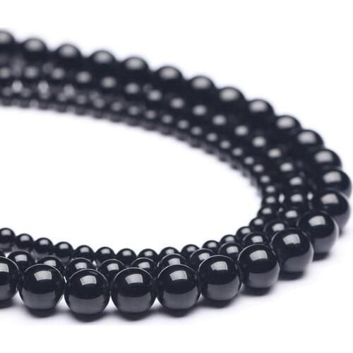 Natural Black Agate 4-12mm Round Gemstone Beads for 925 sterling silver Jewelry Making Necklace Bracelet 15inch ICNWAY