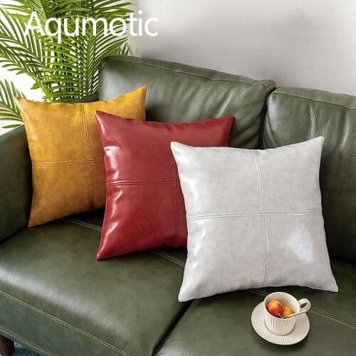 Aqumotic PU Pillowcase Cushion Cover Pillowslip Splicing Fashion Pillow Case Leather Color No Pillow Decor Sofa Throw Pillows