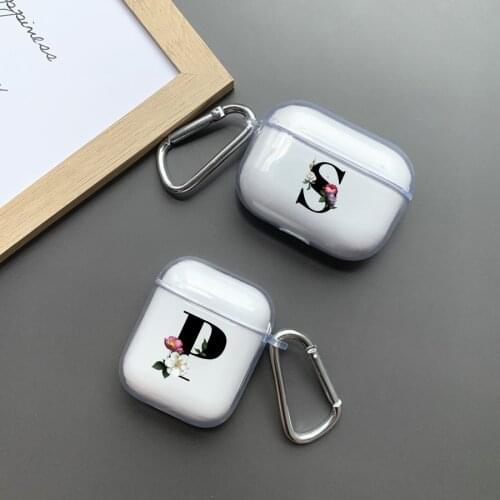 Flower A to Z Uppercase Letter Airpods Case for Apple Airpods 1 2 Soft Silicone Case Transparent Cover Airpods Case With Flower