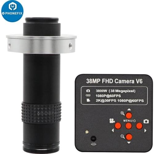 Full HD 38MP 2K 1080P 60FPS Industrial Digital HDMI Video Microscope Camera Magnifier + 120X Adjustable Zoom C mount Lens