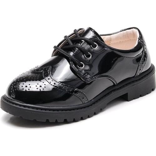 Kids Shoes New Children Leather Shoes for Baby Boys Dress Black Flats Dance Wedding Lace Up Genuine Leather School Students Shoe