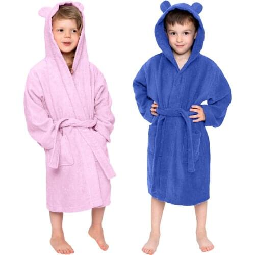 Toddler Boy Girl Solid Hooded Flannel Children Bathrobe Towel Night-Gown Sleepwear Szlafrok Dzieciecy Peignoir Enfant Bath Robe