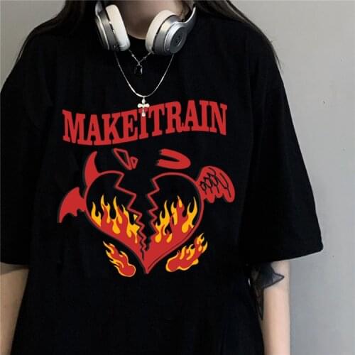 Japanese Anime Women TShirt Short Sleeve Clothes Cotton Harajuku Cartoon Print Streetwear Dropshipping Dark Korean Y2K Black Top