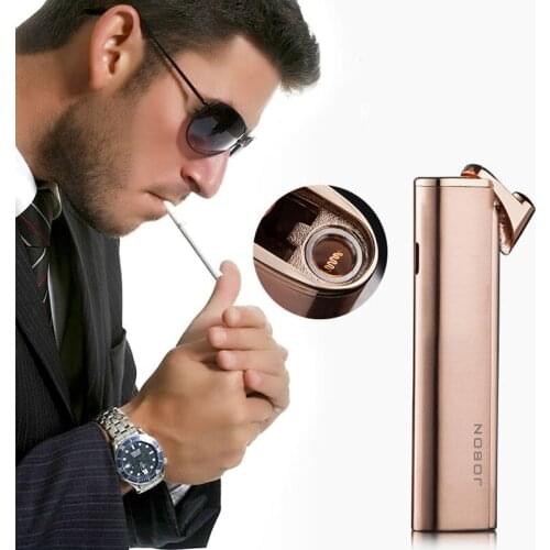 Jobon Gas Inflatable Windproof Metal Lighter Innovative Ultra thin Blue Flame open Flame Personalized Mens and Womens Lighter