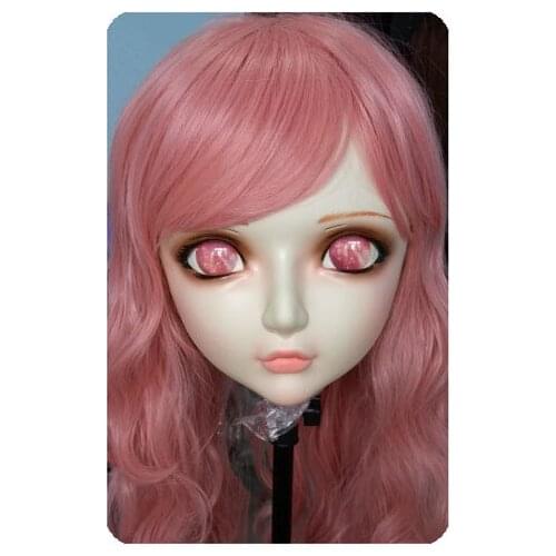 GL034) Women/Girl Sweet Resin Half Head Kigurumi BJD Mask Cosplay Japanese Anime Lifelike Lolita Mask Crossdressing Sex Doll