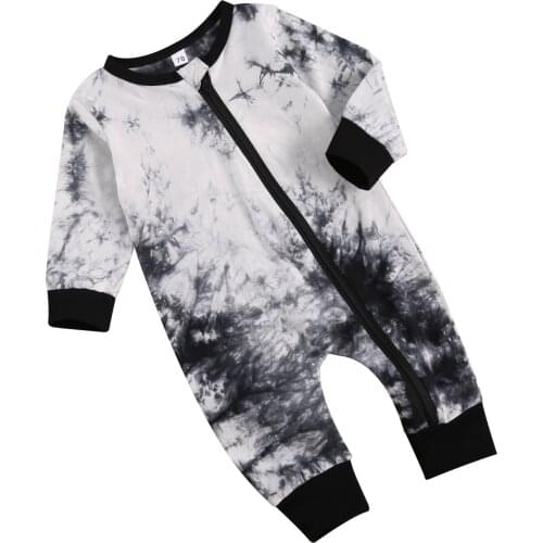 Newborn Baby Spring Winter Clothes Kids Baby Boys Tie Dye Zipper O-neck Romper Jumpsuits A Cotton Outfits
