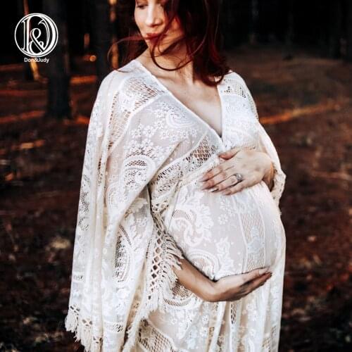 Don&Judy Boho V-neck Long Sleeve Lace Maternity Gown Photography Dress Party Dresses Baby Shower Photo Props for Photo Shoot