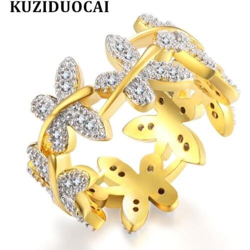 Kuziduocai New Fashion Jewelry Punk Stainless Steel Zircon Flying Butterfly Wedding Rings For Women Gifts Anillo Anel Bague R-65
