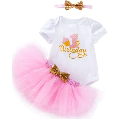 Fashion Baby Girl Clothing Set Bodysuit jumpsuit 4pcs Set Cotton Bodysuit+Tutu Skirt Headband Infant 1st Birthday Clothing Suit