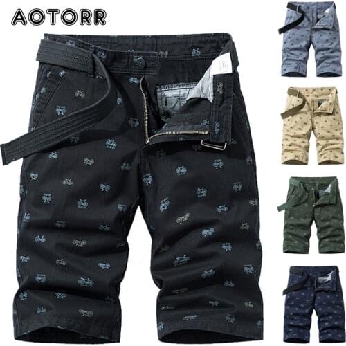 2021 Summer Mens Cargo Shorts Bicycle Print Style Casual Gym Fitness Workout Cool Pants Cotton Man Tactical Short Khaki Belt