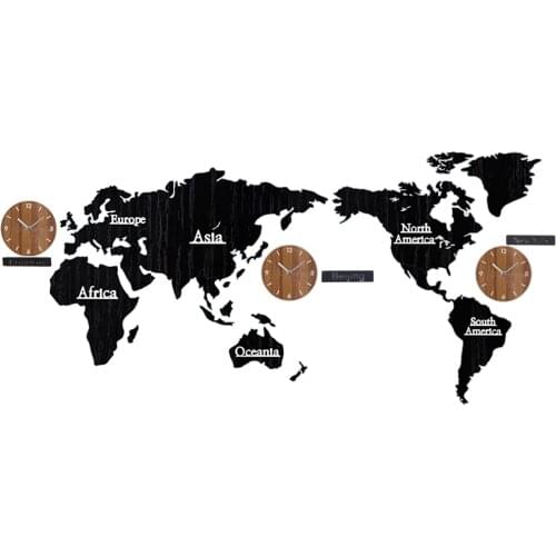 Wall Clock DIY 3D World Map Large Wooden MDF Digital Wall Clock Wood Watch Modern European Style Round Mute Relogio De Parede