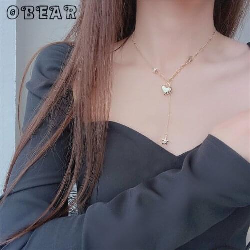 OBEAR 14k Real Gold Plating Korean Heart Pendant Necklace Woman Sweet Elegant Romantic Engagement Wedding Classic Jewelry Gift